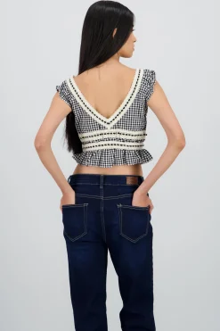 Shasa V Neck Gingham Blouse