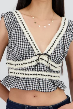 Shasa V Neck Gingham Blouse