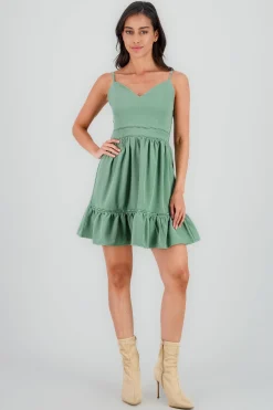 Shasa V Neck Mini Dress with Ruffle Detail