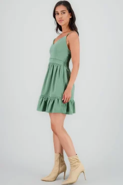 Shasa V Neck Mini Dress with Ruffle Detail