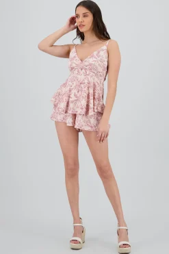 Shasa V Neck Printed Romper with Straps