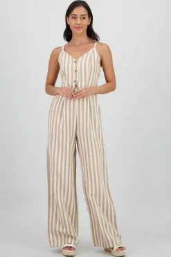 Shasa V Neck Striped Jumpsuit with Straps