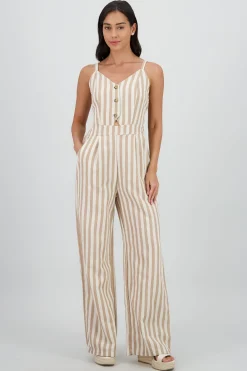 Shasa V Neck Striped Jumpsuit with Straps