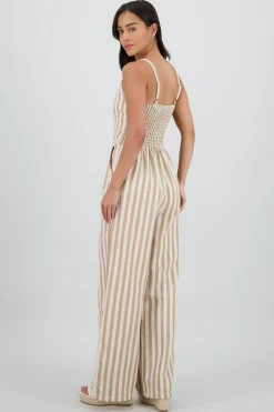Shasa V Neck Striped Jumpsuit with Straps