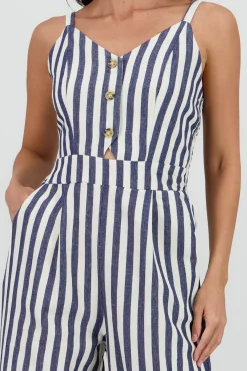 Shasa V Neck Striped Jumpsuit with Straps