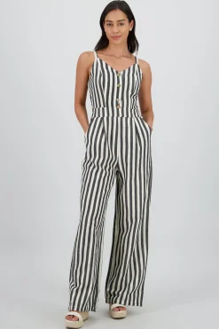 Shasa V Neck Striped Jumpsuit with Straps