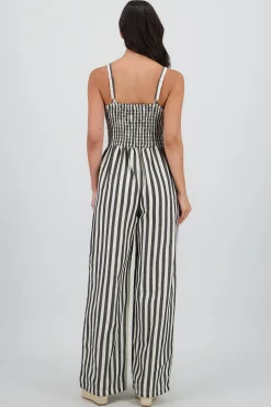 Shasa V Neck Striped Jumpsuit with Straps