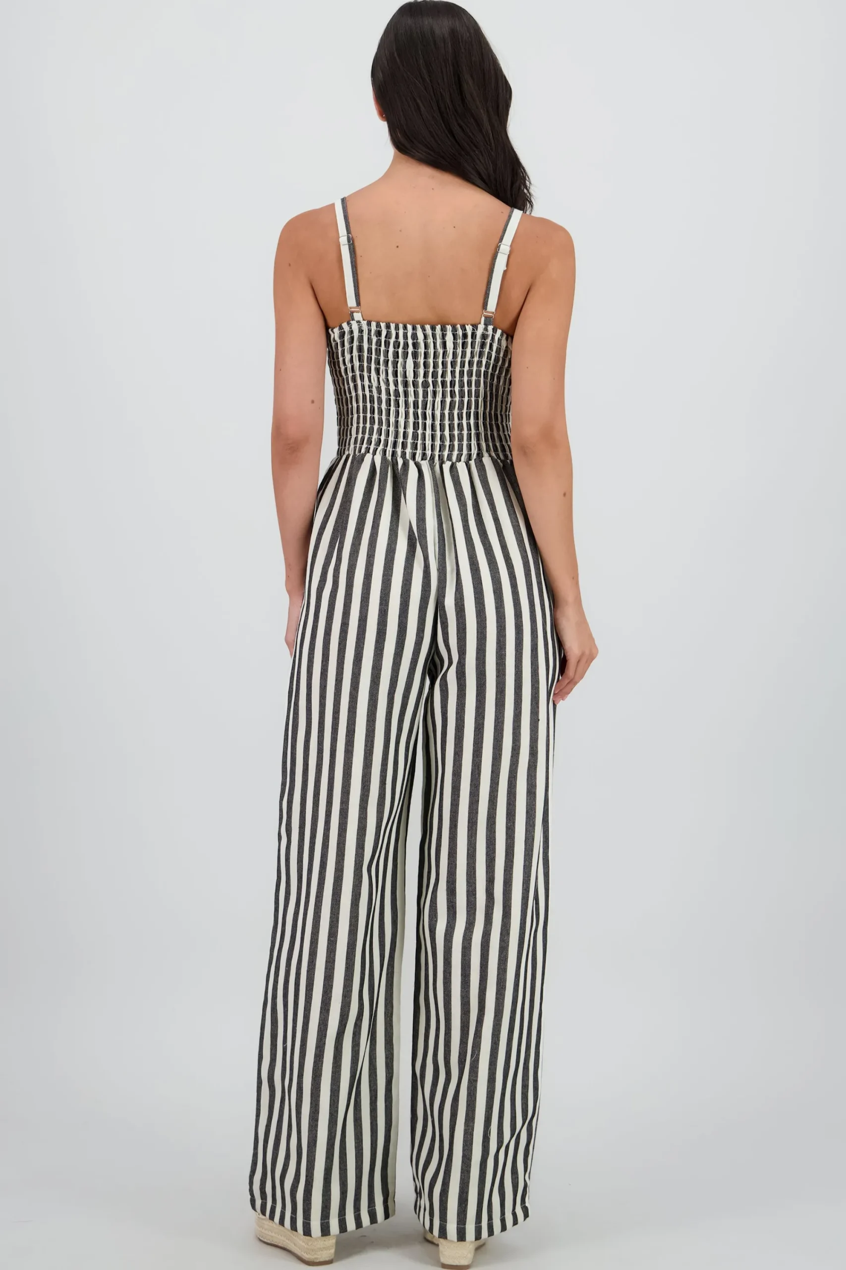 Shasa V Neck Striped Jumpsuit with Straps