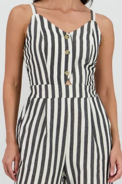 Shasa V Neck Striped Jumpsuit with Straps