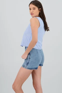 Shasa V Neck Top with Striped Bow Details
