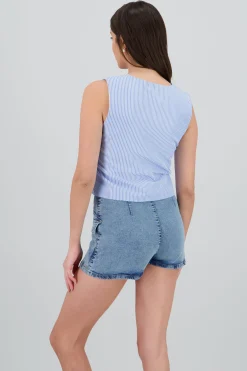 Shasa V Neck Top with Striped Bow Details