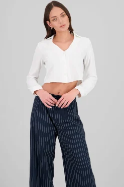 Shasa VNeck Long Sleeve ButtonUp Blouse