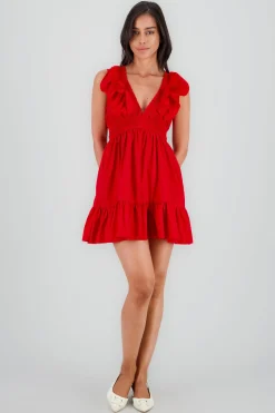 Shasa V-Neck Ruffle Mini Dress