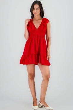 Shasa V-Neck Ruffle Mini Dress