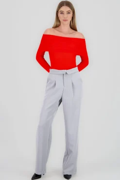 Shasa Waistband Detail Straight Solid Pants