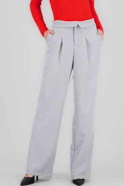 Shasa Waistband Detail Straight Solid Pants