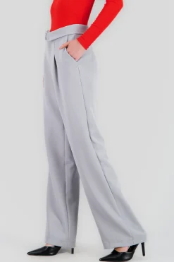 Shasa Waistband Detail Straight Solid Pants