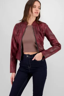 Shasa Washed Effect Faux Leather Jacket
