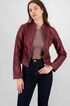 Shasa Washed Effect Faux Leather Jacket