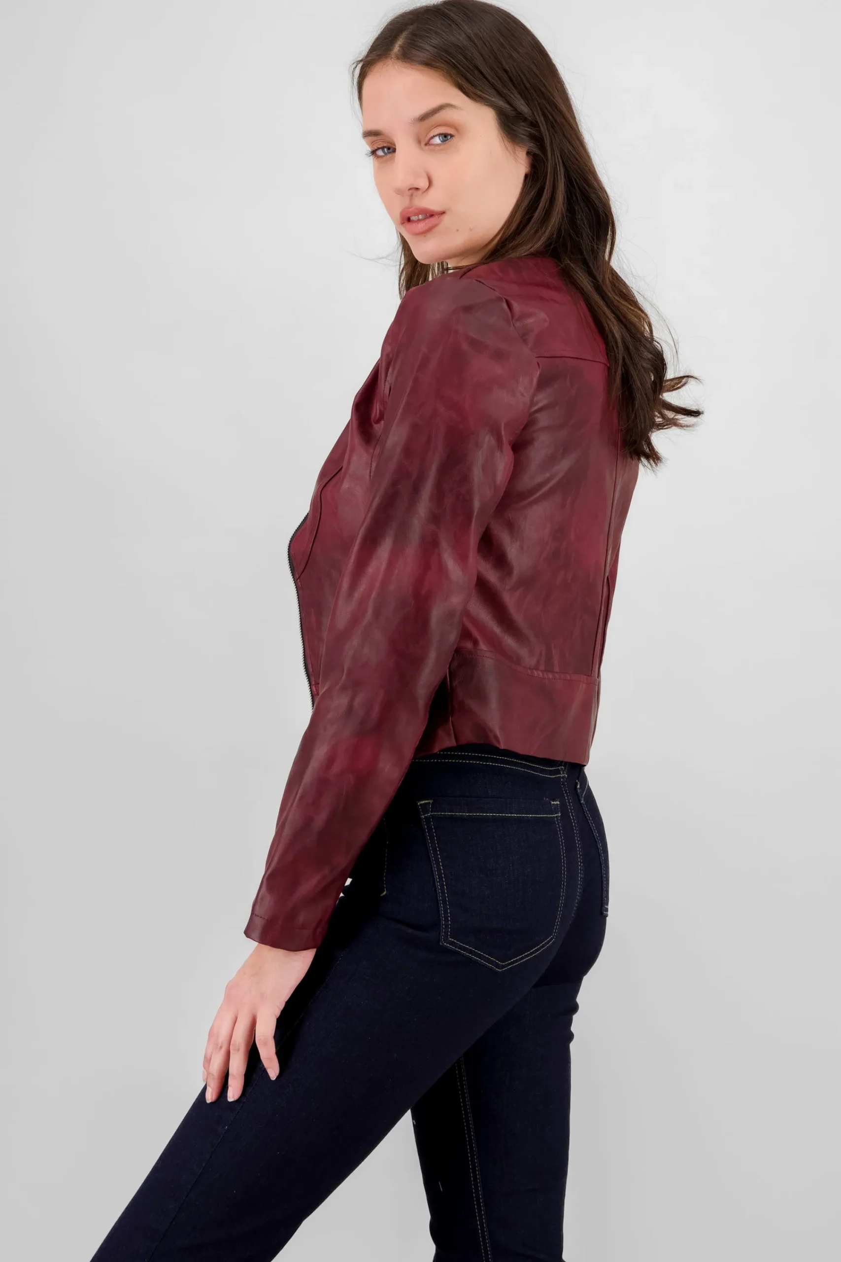 Shasa Washed Effect Faux Leather Jacket