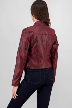 Shasa Washed Effect Faux Leather Jacket