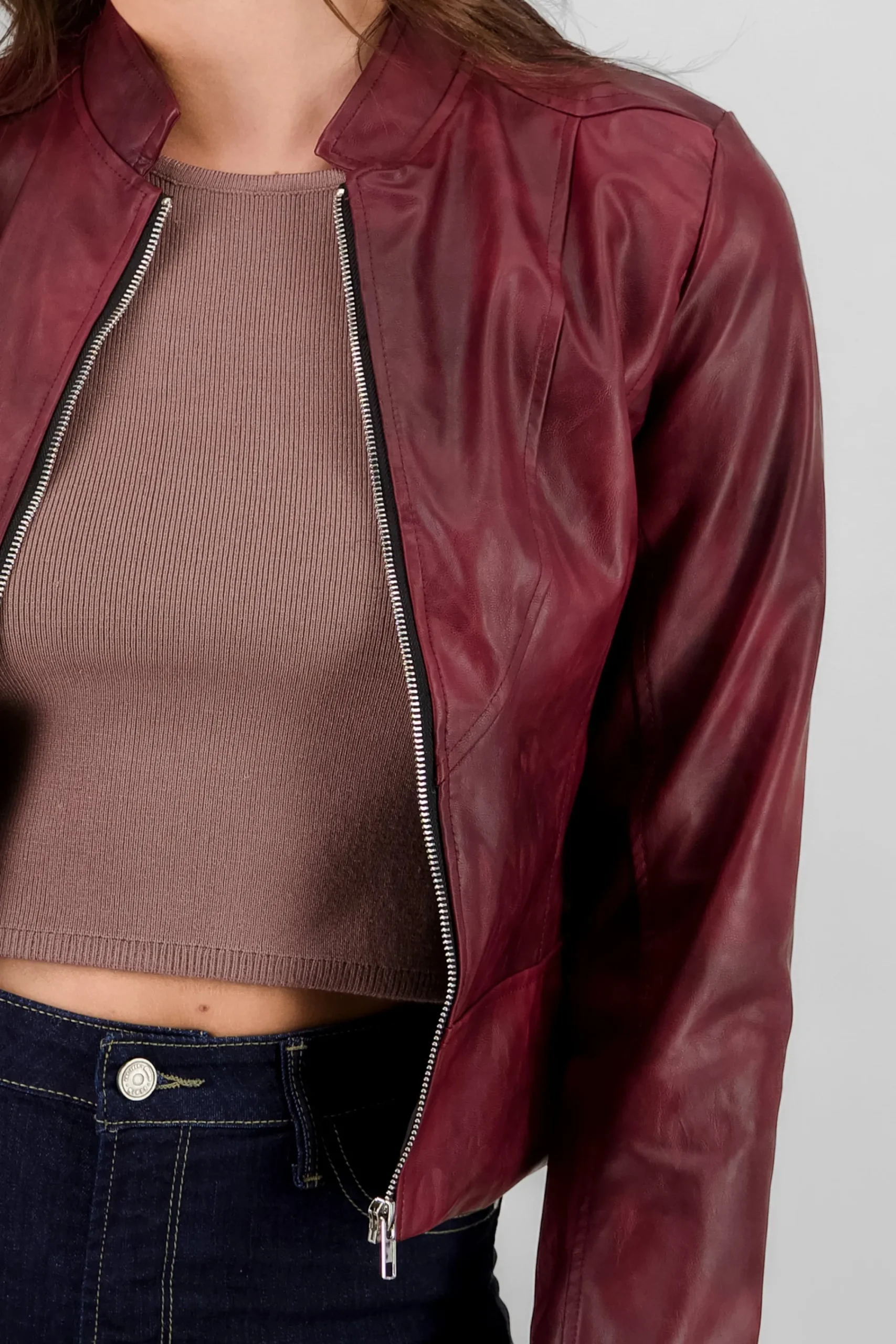 Shasa Washed Effect Faux Leather Jacket