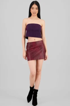 Shasa Washed Effect Faux Leather Skirt