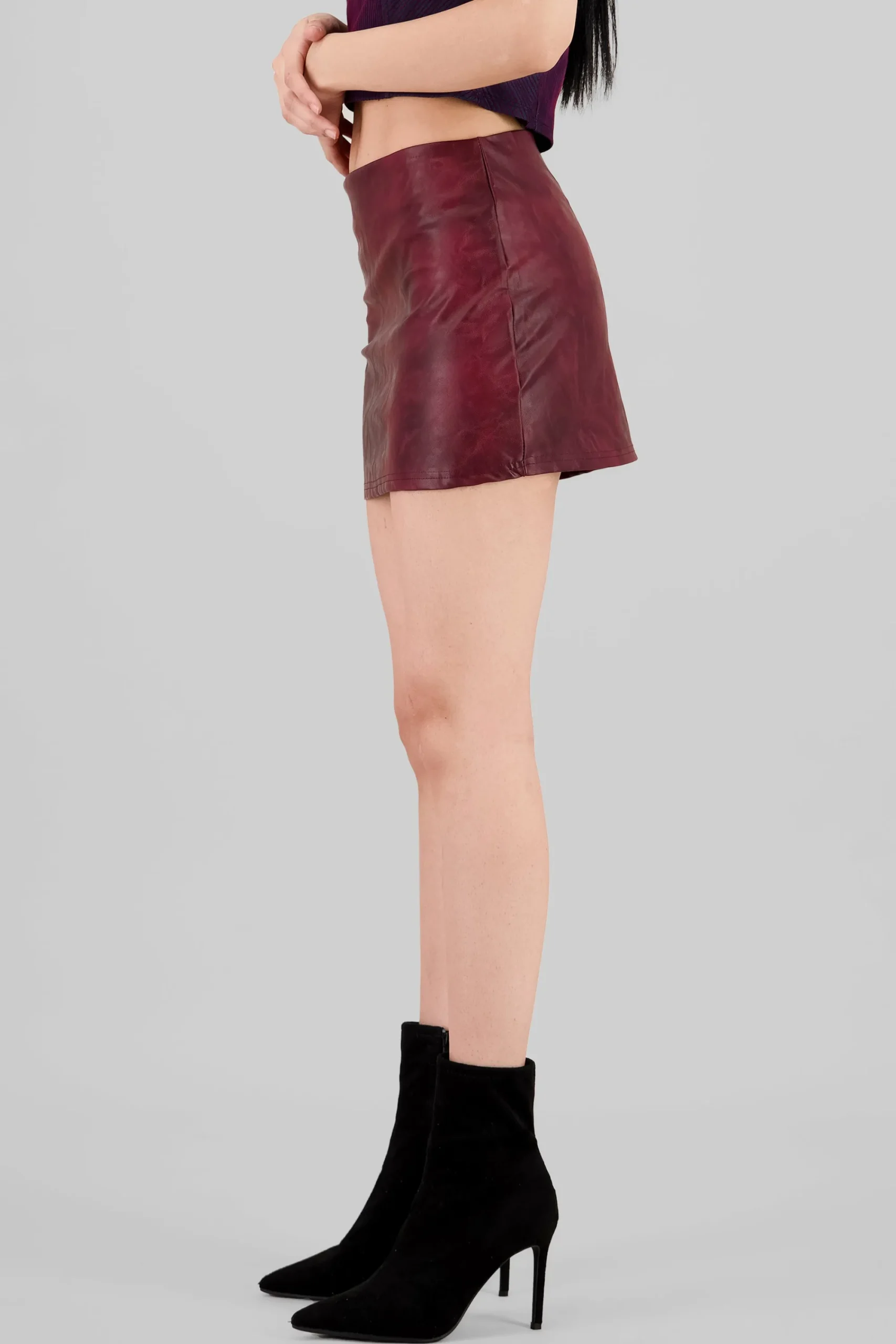 Shasa Washed Effect Faux Leather Skirt