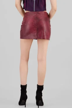 Shasa Washed Effect Faux Leather Skirt