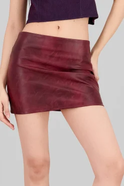 Shasa Washed Effect Faux Leather Skirt