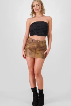 Shasa Washed Faux Leather Mini Skirt