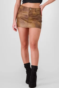 Shasa Washed Faux Leather Mini Skirt