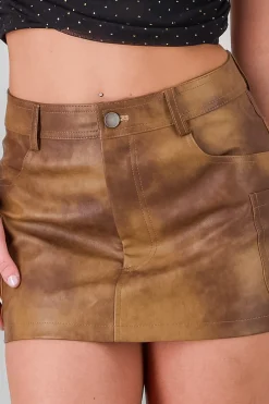 Shasa Washed Faux Leather Mini Skirt