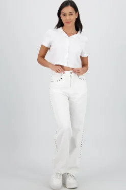 Shasa Wide Leg Denim Pants with Studs