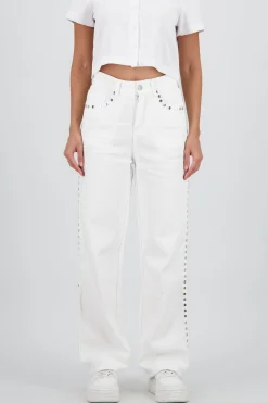 Shasa Wide Leg Denim Pants with Studs