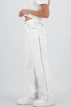 Shasa Wide Leg Denim Pants with Studs
