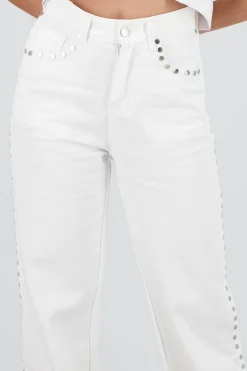 Shasa Wide Leg Denim Pants with Studs
