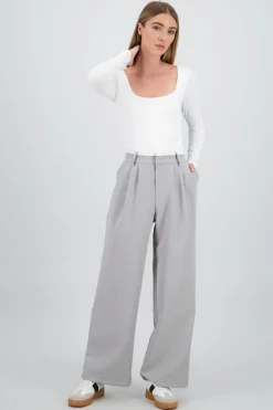 Shasa Wide Leg Pants with Double Waistband