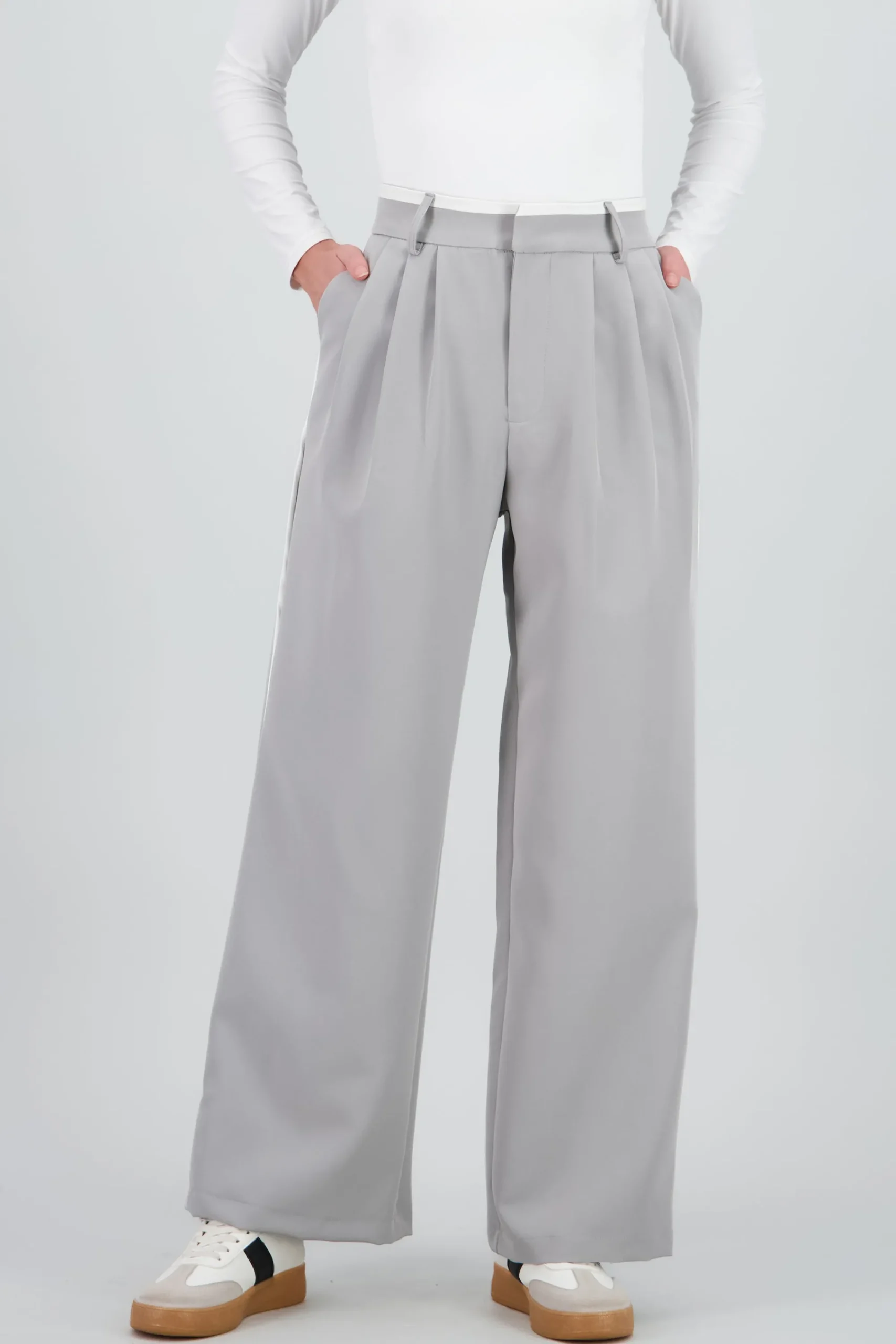 Shasa Wide Leg Pants with Double Waistband