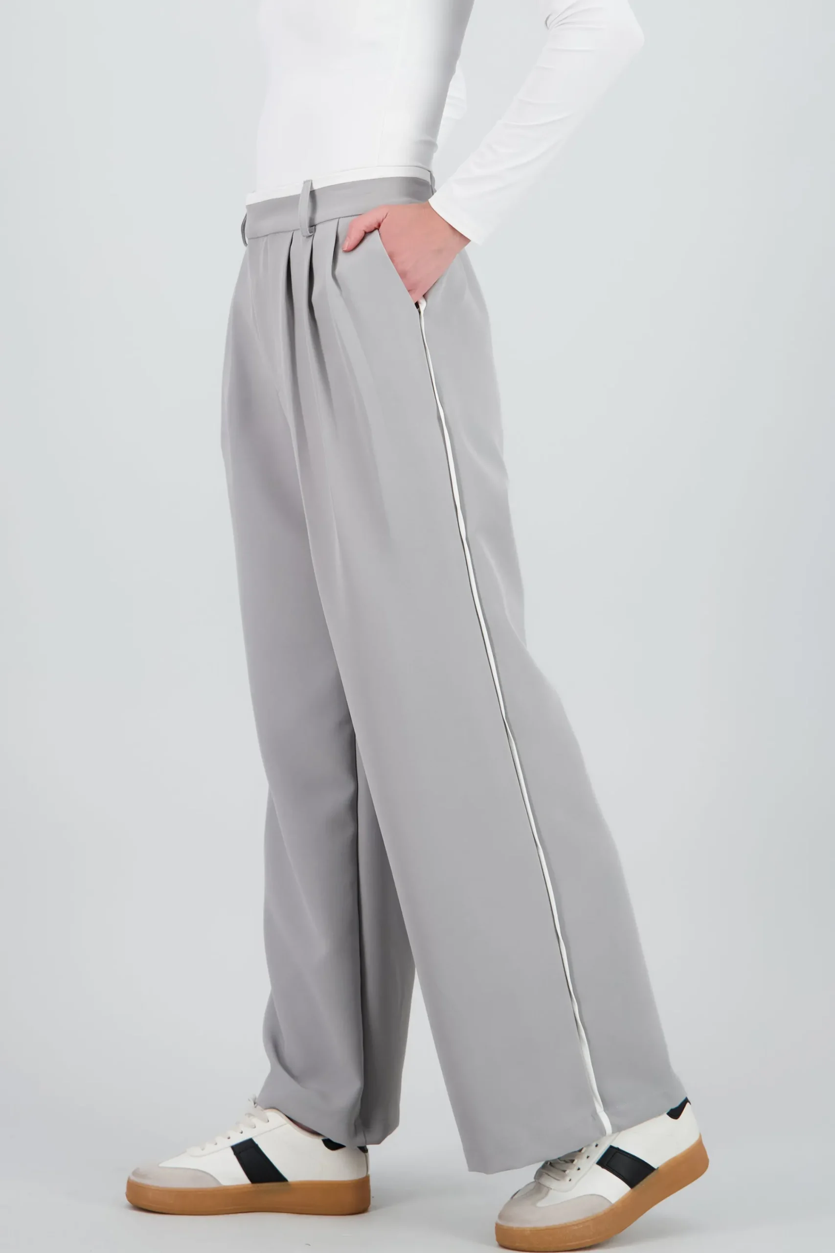 Shasa Wide Leg Pants with Double Waistband