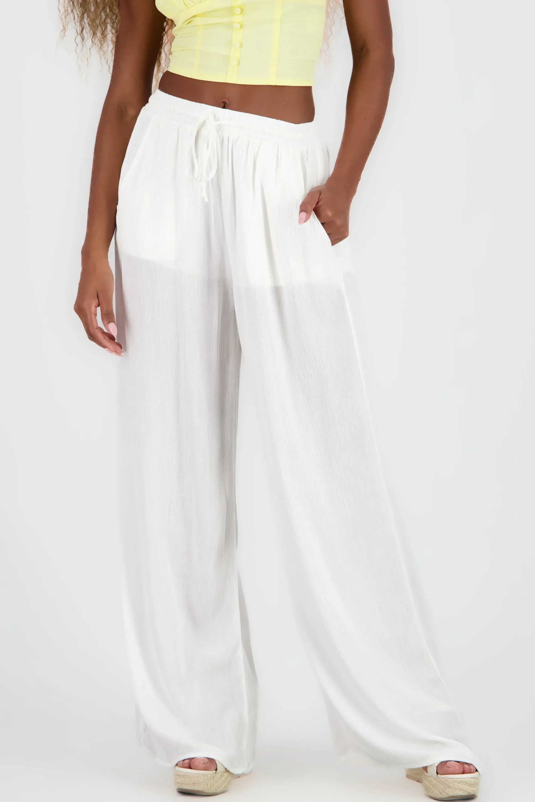 Shasa Wide Leg Pants with Drawstring Detail