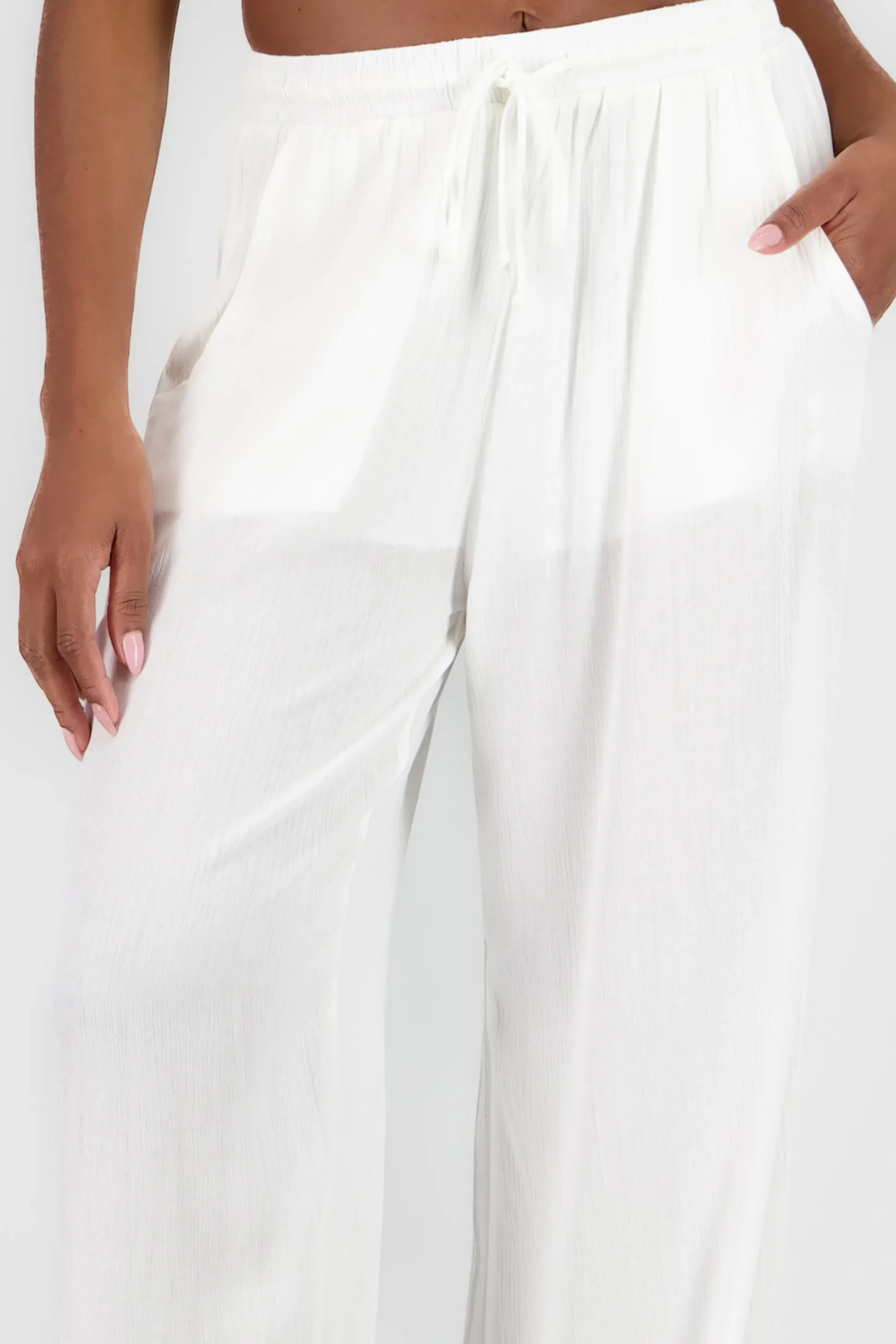 Shasa Wide Leg Pants with Drawstring Detail