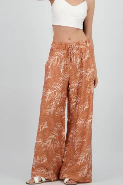 Shasa Wide Leg Pants with Elastic Waist and Tropical Print