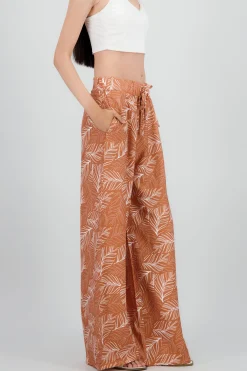 Shasa Wide Leg Pants with Elastic Waist and Tropical Print