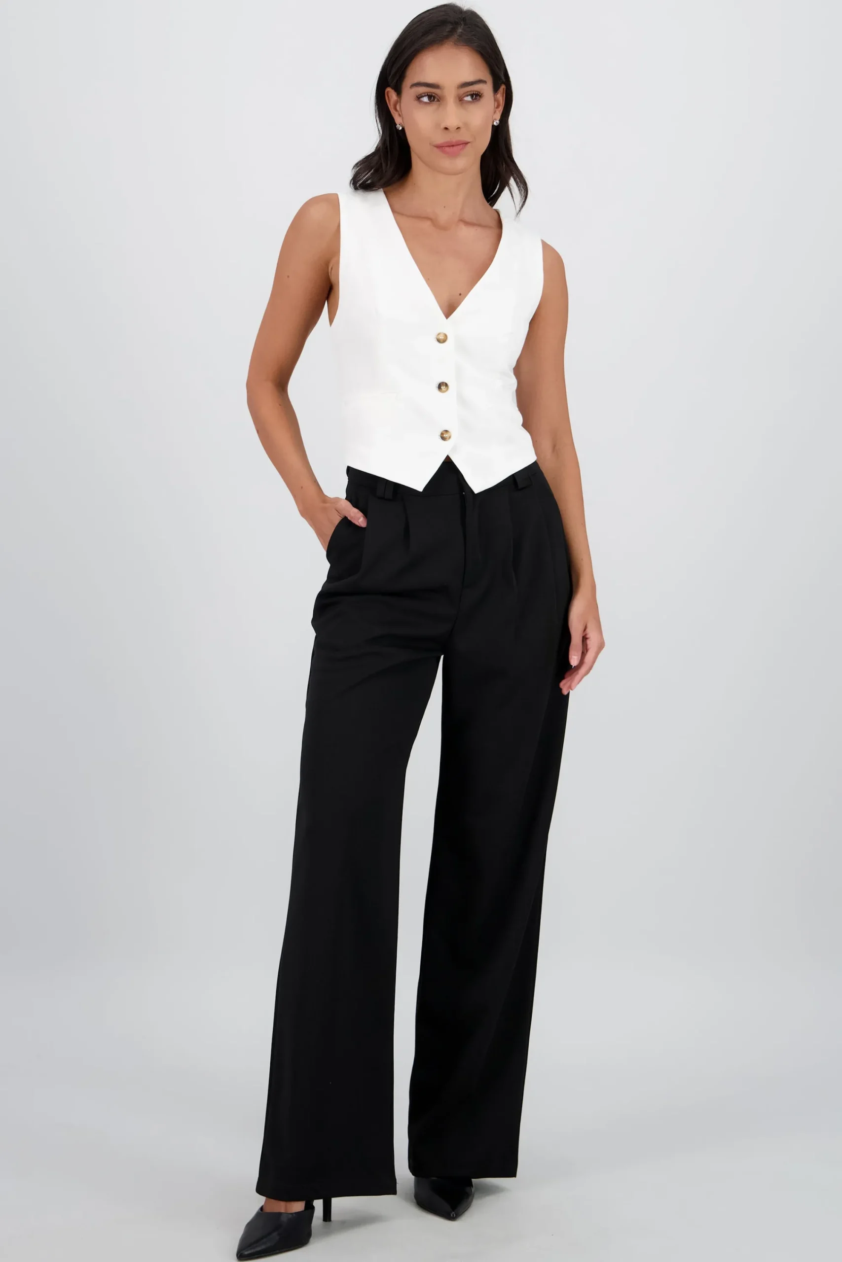 Shasa Wide Leg Pants with Gathered Waistband Detail