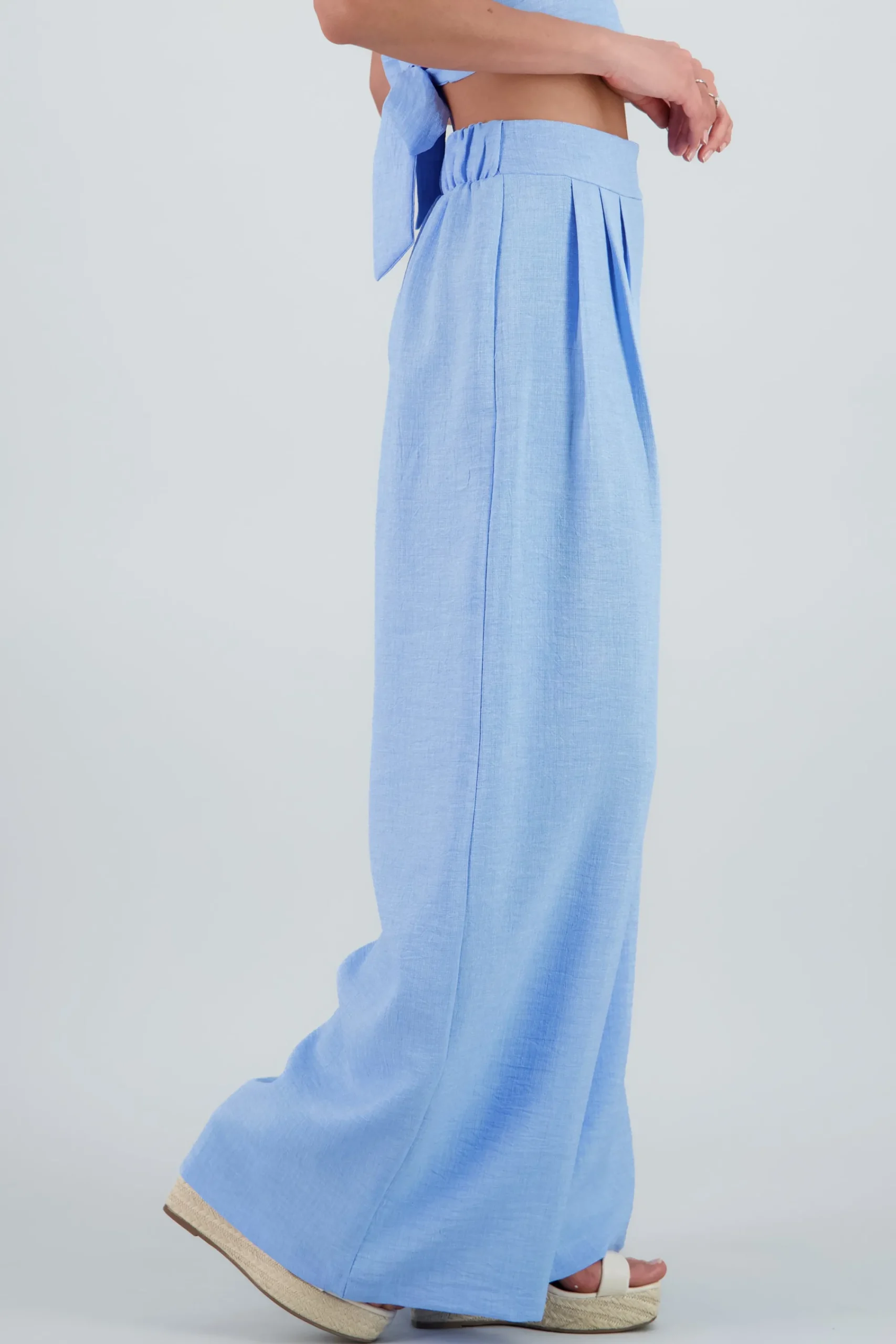 Shasa Wide Leg Pants with Pleated Waistband Detail