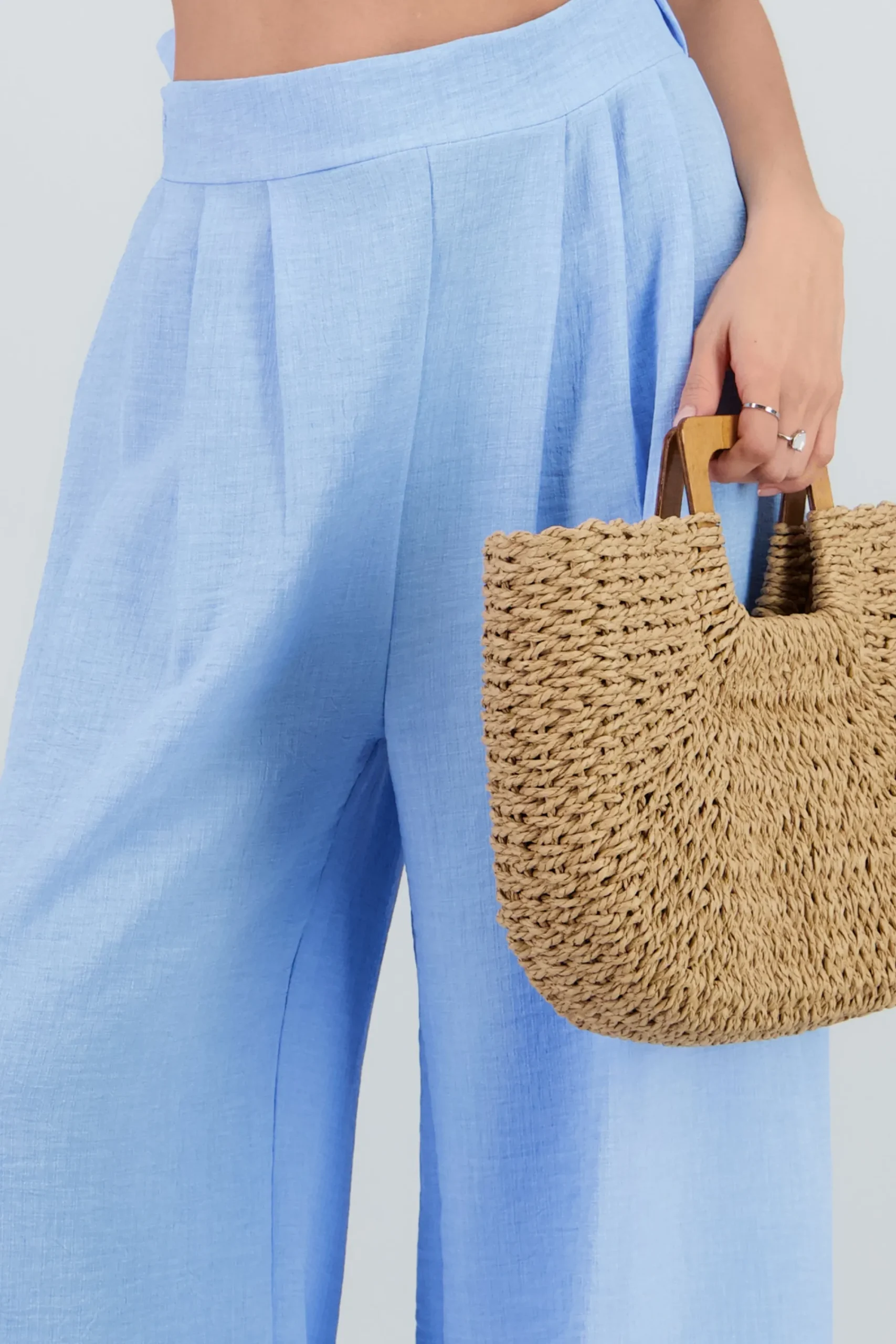 Shasa Wide Leg Pants with Pleated Waistband Detail