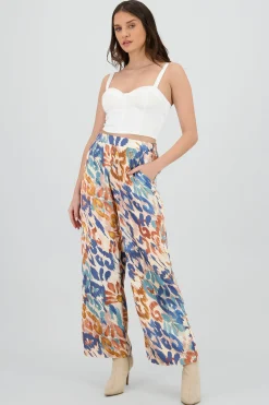 Shasa Wide Leg Pants with Satin Detail