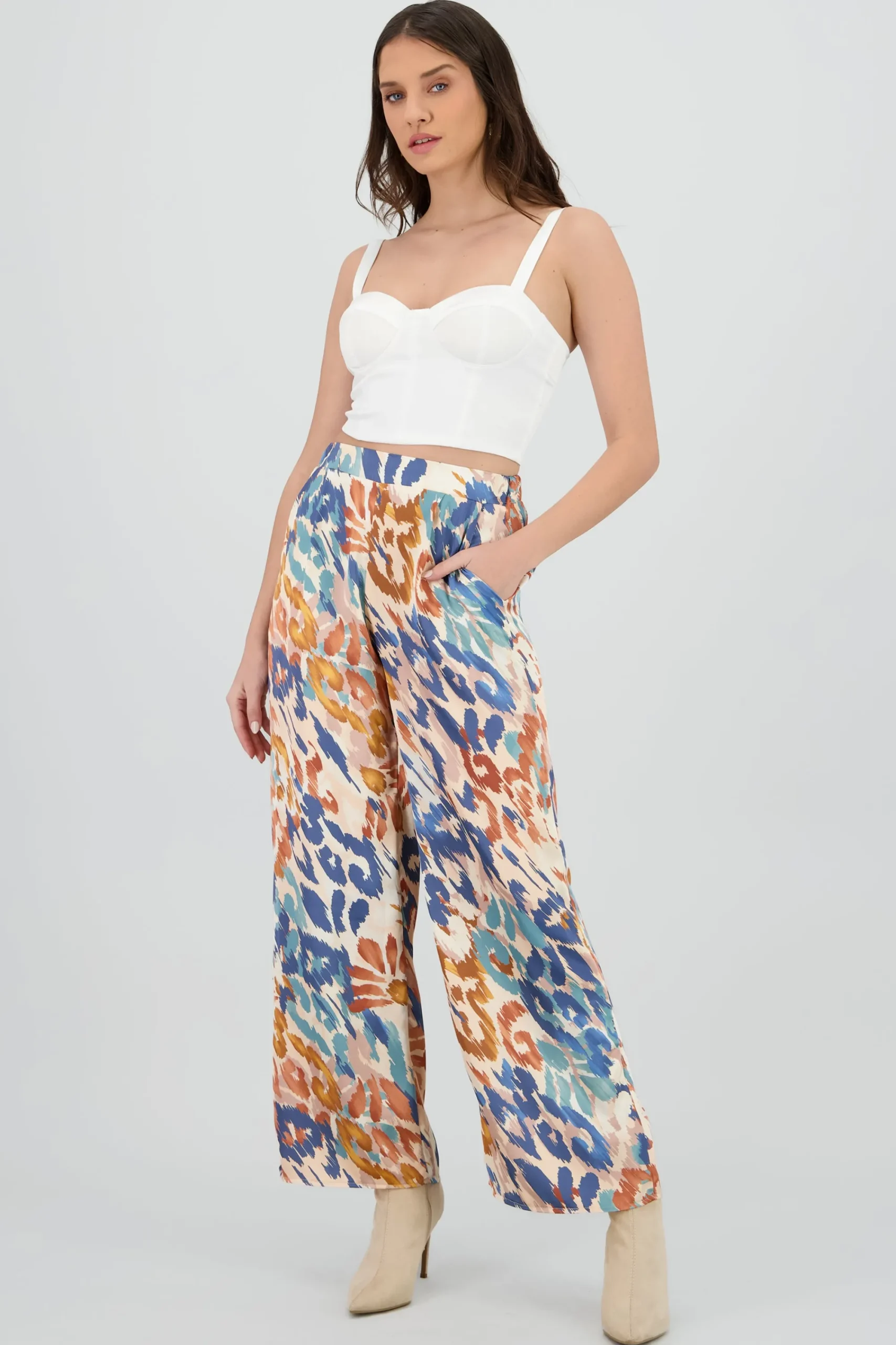 Shasa Wide Leg Pants with Satin Detail
