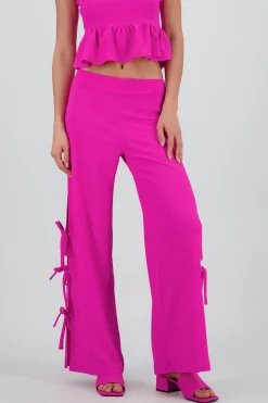 Shasa Wide Leg Pants with Side Slits and Texture Detail
